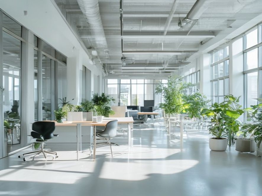 Team in een heldere kantooromgeving met moderne inrichting en natuurlijk licht