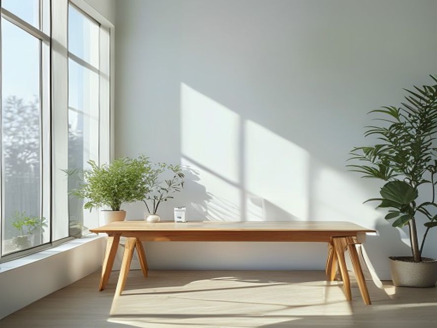 Helder werkruimte met natuurlijk licht en goed georganiseerde bureauopstelling